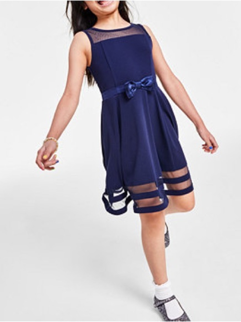 Calvin Klein Big Girls Illusion Mesh Bow Front Dress